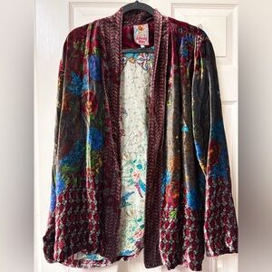 Johnny Was Floral Velvet Burn Out Kimono Cardigan Jacket Sz Large